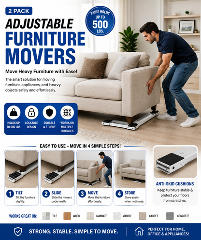 Adjustable Furniture Movers – Heavy Duty 2-Pack | Move Sofa, Fridge & Washing Machine Easily