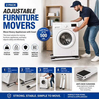 Adjustable Furniture Movers – Heavy Duty 2-Pack | Move Sofa, Fridge & Washing Machine Easily