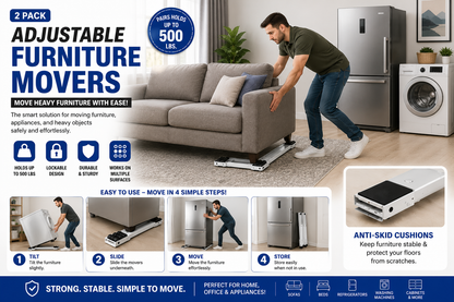 Adjustable Furniture Movers – Heavy Duty 2-Pack | Move Sofa, Fridge & Washing Machine Easily